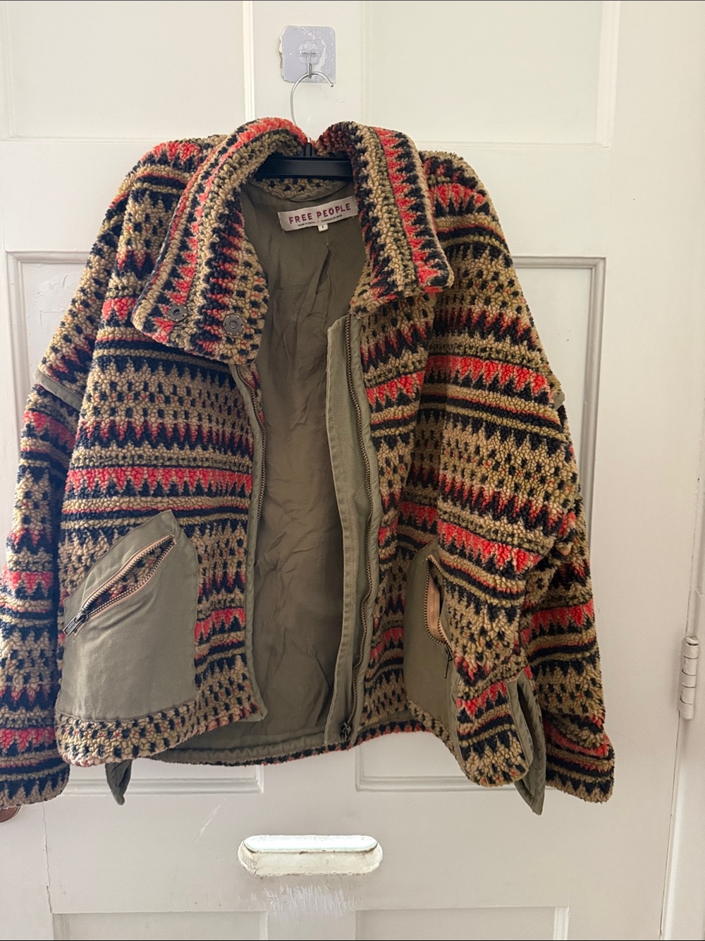 Free People Multicolor Aztec Knit Zip Jacket - Olive, Red, Black
